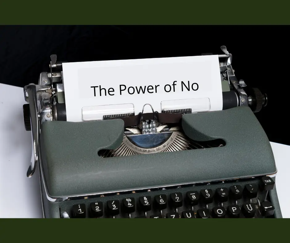 Card: "the power of no" in a typewriter